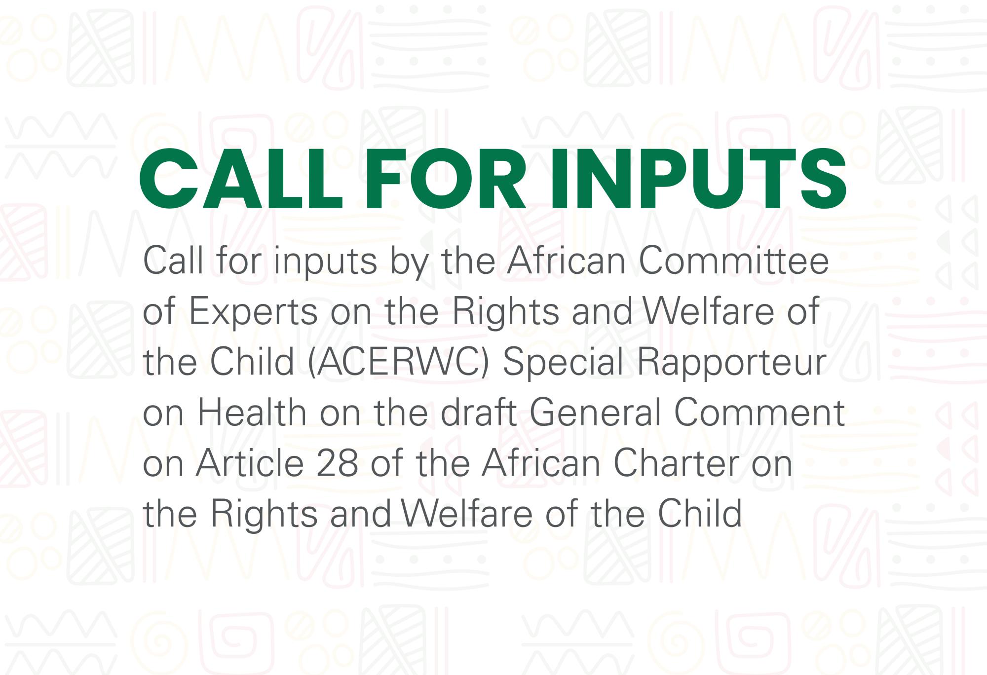 Call for Inputs by the ACERWC Special Rapporteur on Health on the draft General Comment on Article 28 of the African Charter on the Rights and Welfare of the Child