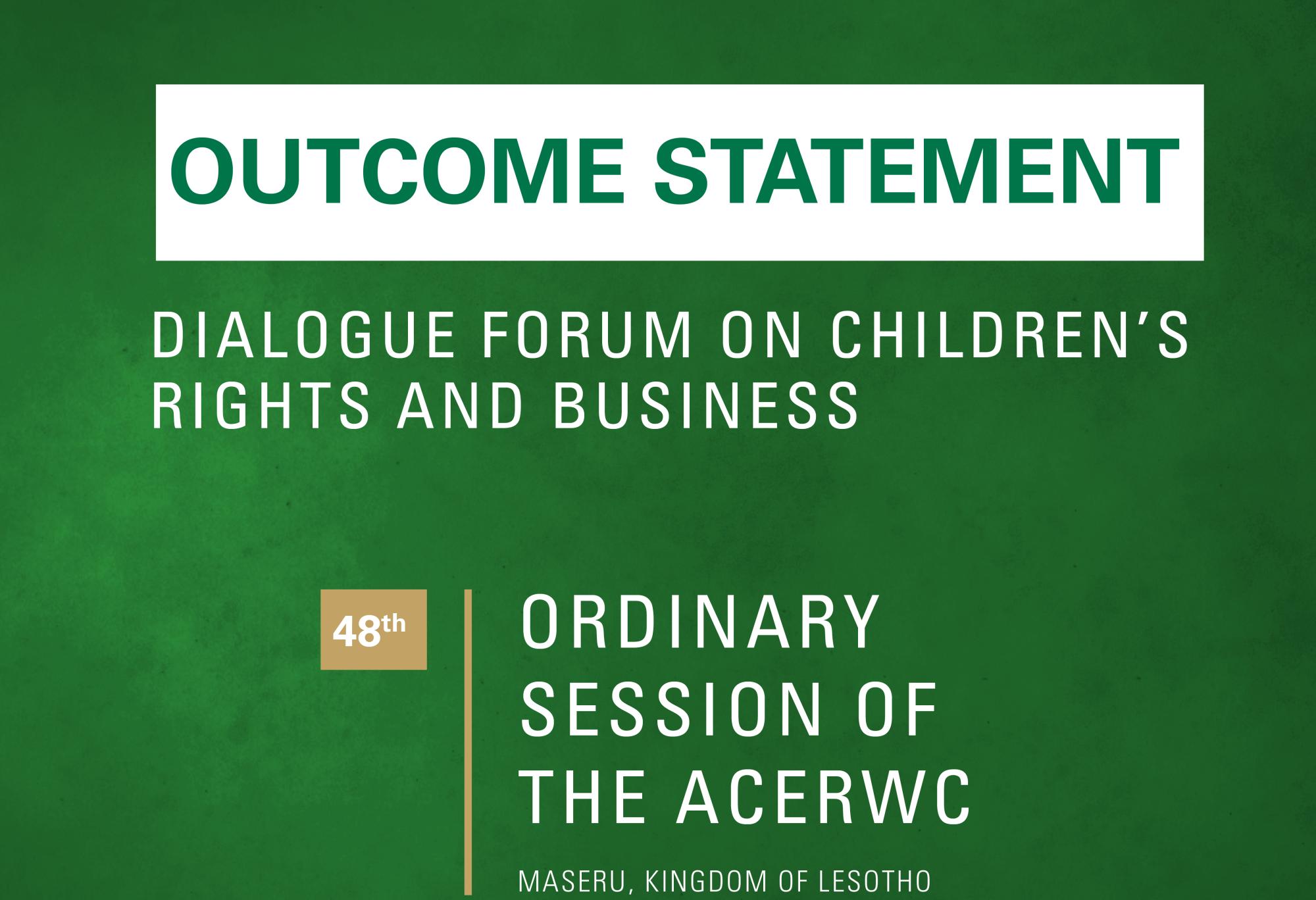Outcome Statement of the Dialogue Forum on Children’s Rights and Business