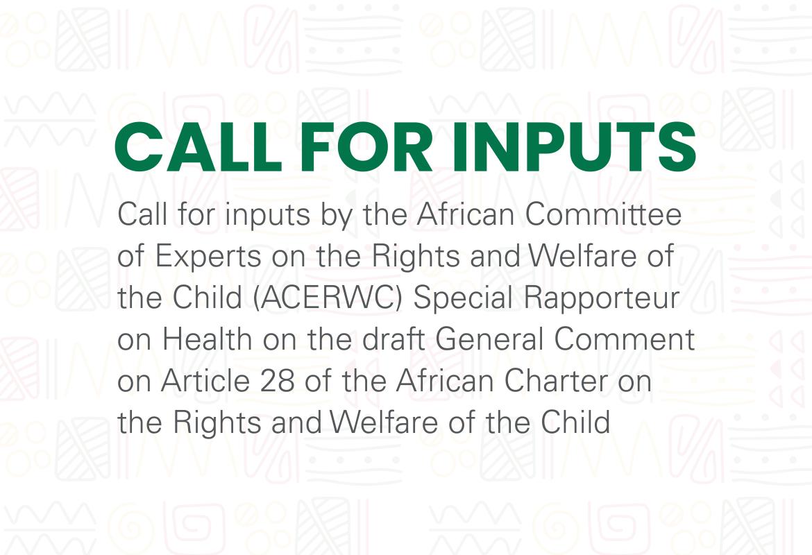 Call for Inputs by the ACERWC Special Rapporteur on Health on the draft General Comment on Article 28 of the African Charter on the Rights and Welfare of the Child